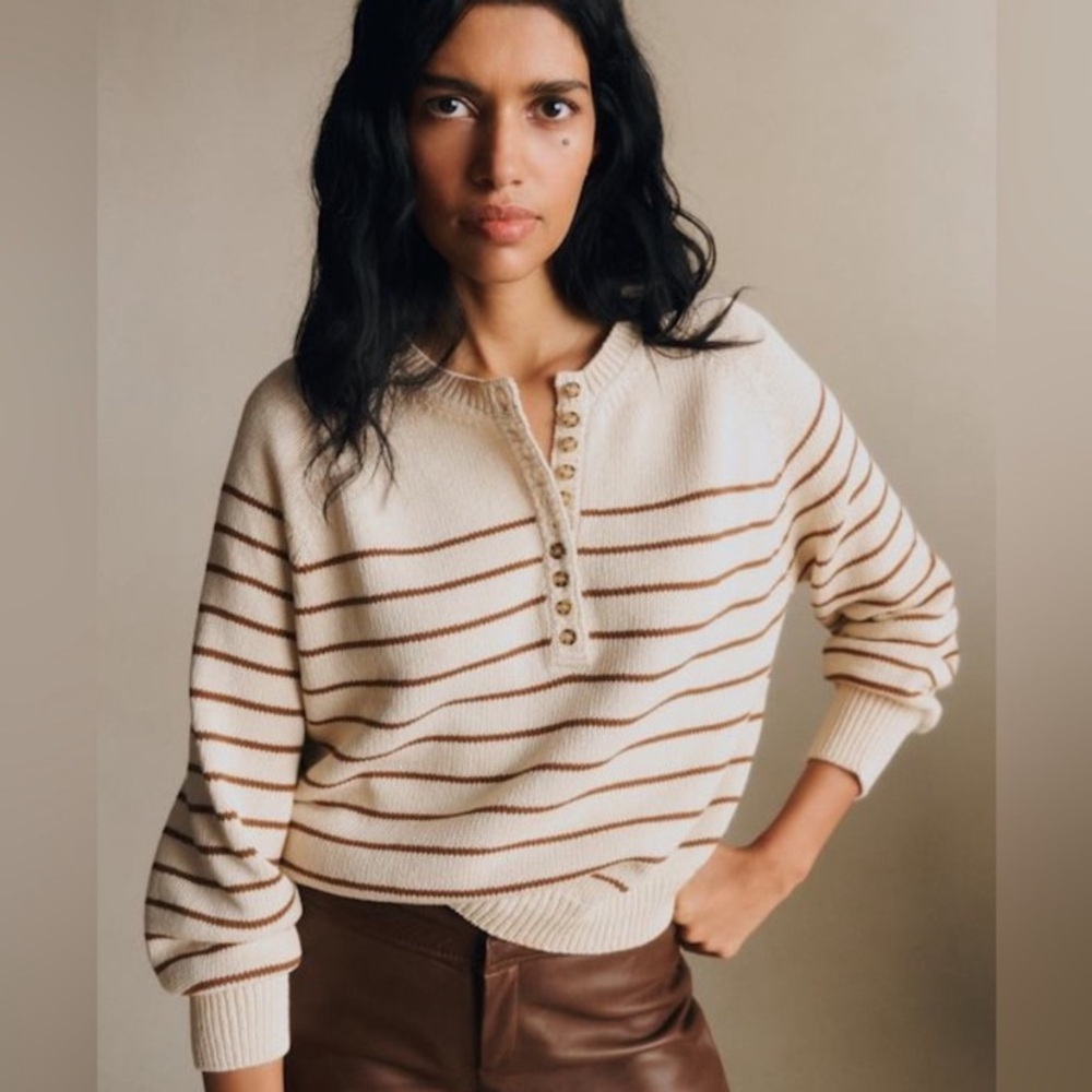 Sezane Leontine Jumper Sweater in Ecru Camel Stripe Size XS - Picture 7 of 13